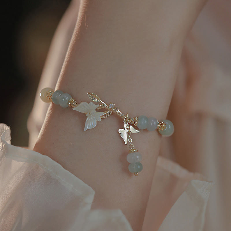 Buddha Stones Butterfly Charm Hetian Jade Adjustable Chain Prosperity Bracelet - image 2