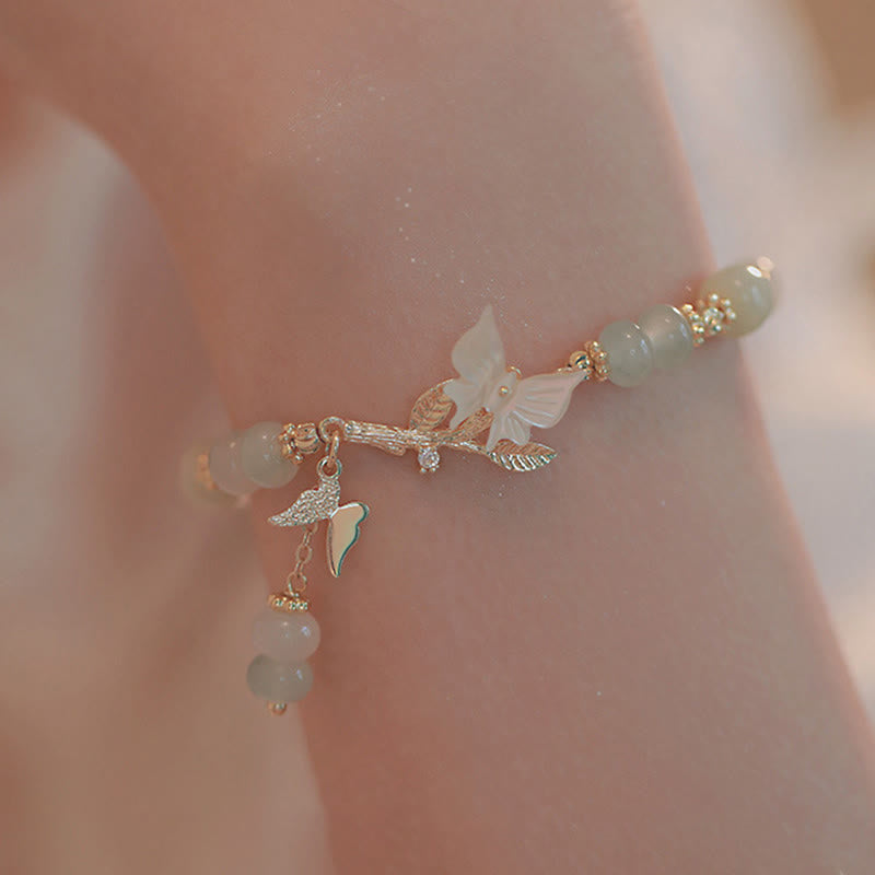 Buddha Stones Butterfly Charm Hetian Jade Adjustable Chain Prosperity Bracelet - image 4