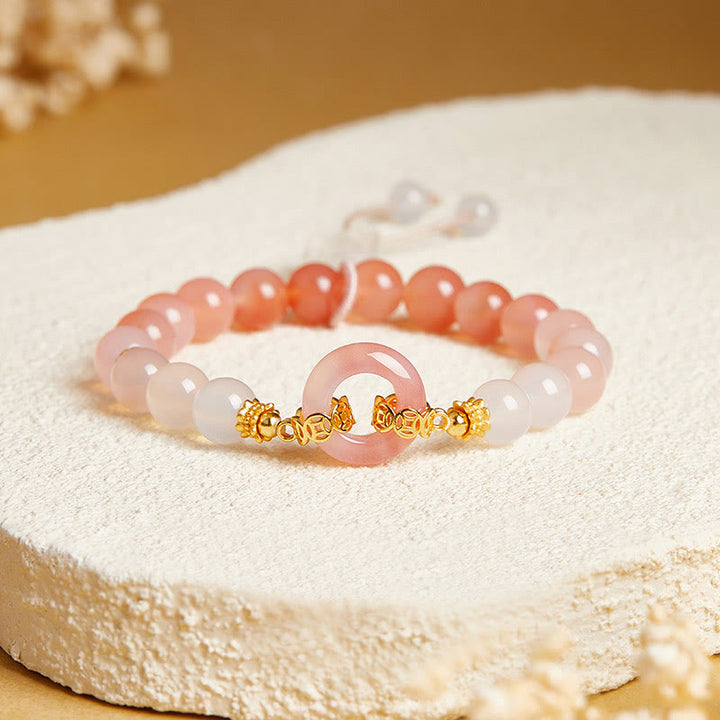 Buddha Stones 925 Sterling Silver Red Agate White Chalcedony Peace Buckle Confidence Bracelet - Red Agate(Wrist Circumference: 15-17cm) - image 0