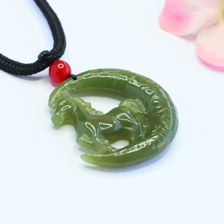 Buddha Stones Chinese Zodiac Year Of The Horse Charm Carved Jade Luck Prosperity Necklace Pendants - image 3