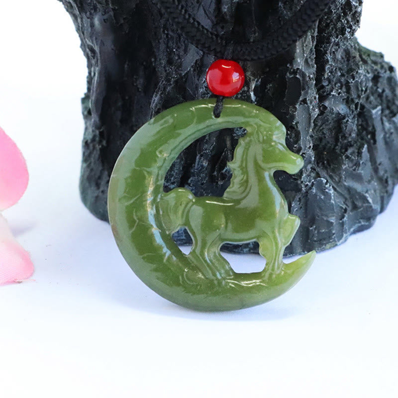 Buddha Stones Chinese Zodiac Year Of The Horse Charm Carved Jade Luck Prosperity Necklace Pendants - image 5