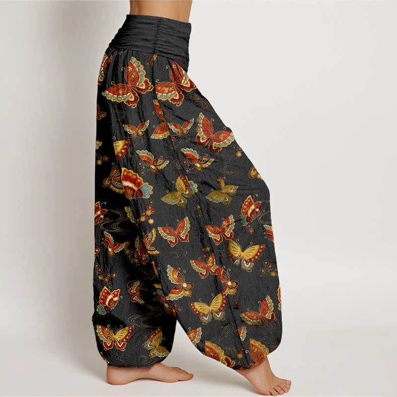 Buddha Stones Cotton Colorful Butterfly Pattern Women's Elastic Waist Harem Pants - image 2
