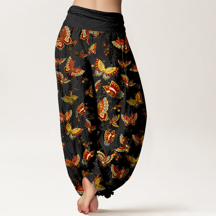 Buddha Stones Cotton Colorful Butterfly Pattern Women's Elastic Waist Harem Pants - image 1