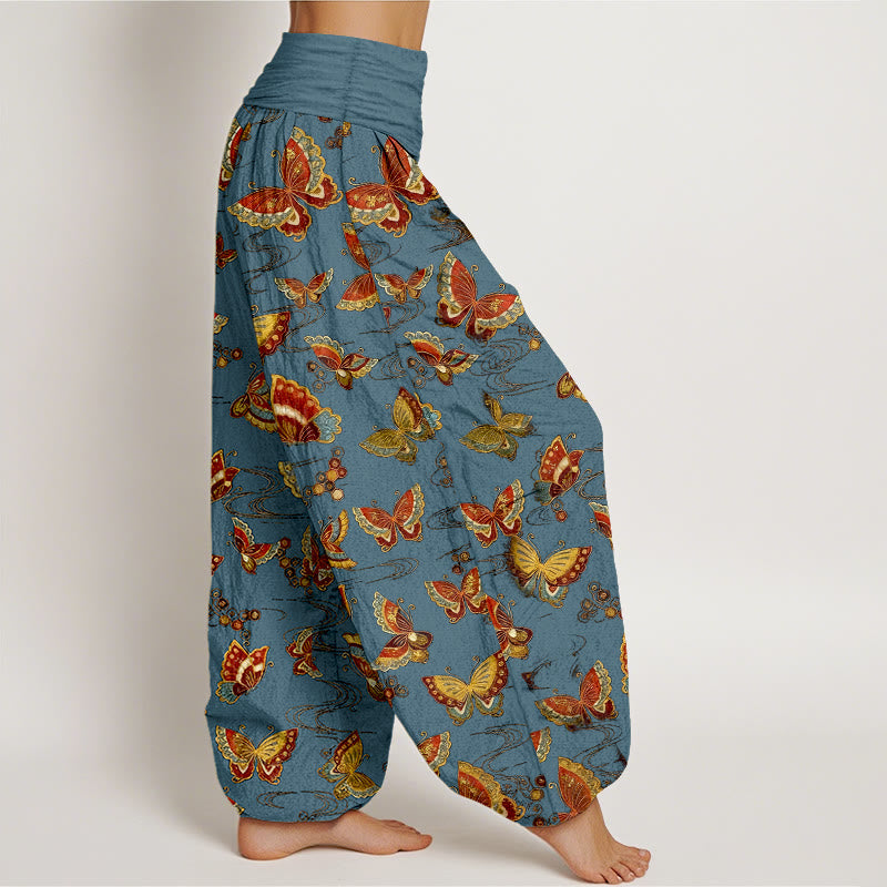 Buddha Stones Cotton Colorful Butterfly Pattern Women's Elastic Waist Harem Pants - image 7