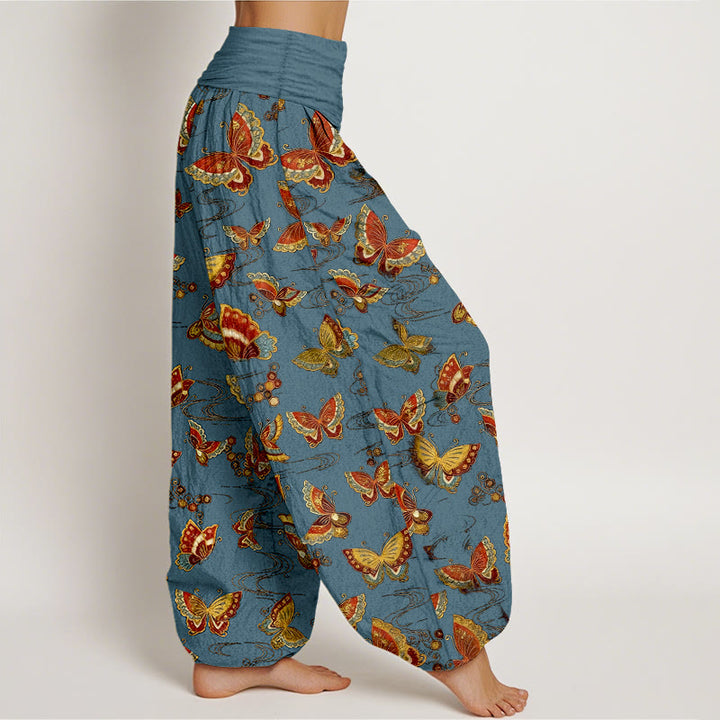 Buddha Stones Cotton Colorful Butterfly Pattern Women's Elastic Waist Harem Pants - image 7