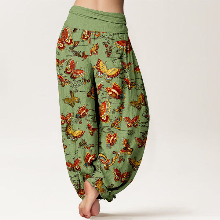 Buddha Stones Cotton Colorful Butterfly Pattern Women's Elastic Waist Harem Pants - image 9