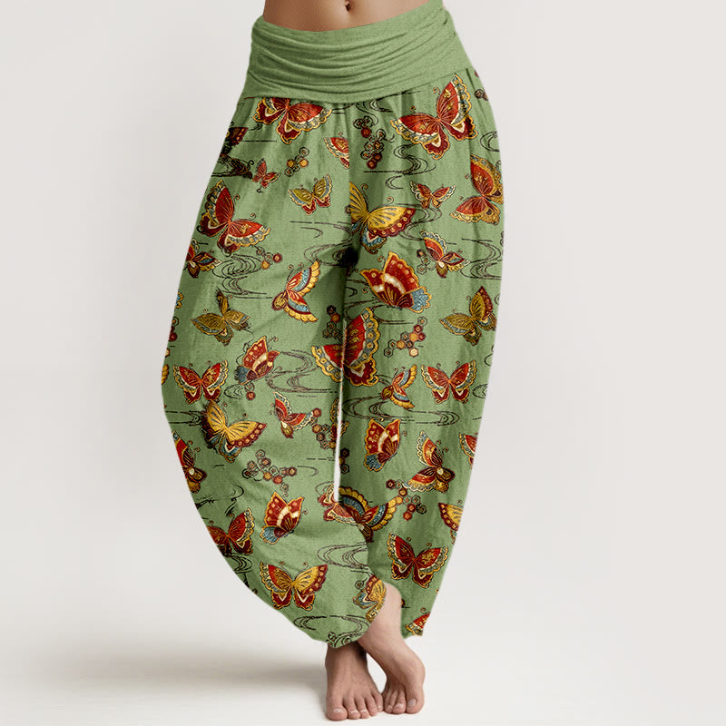 Buddha Stones Cotton Colorful Butterfly Pattern Women's Elastic Waist Harem Pants - YellowGreen - US16，UK/AU20，EU48 (3XL) - image 8