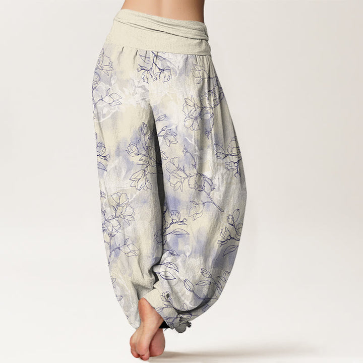 Buddha Stones Cotton Fresh Flower Bud Pattern Women's Elastic Waist Harem Pants - image 9