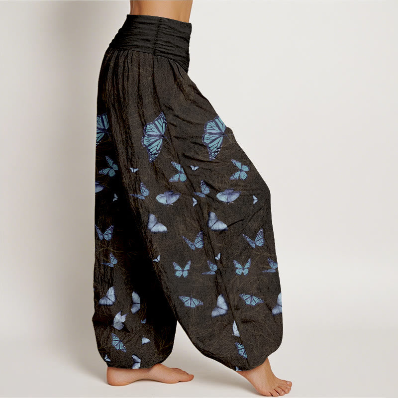Buddha Stones Cotton Dreamlike Butterfly Leaf Pattern Women's Elastic Waist Harem Pants - image 2