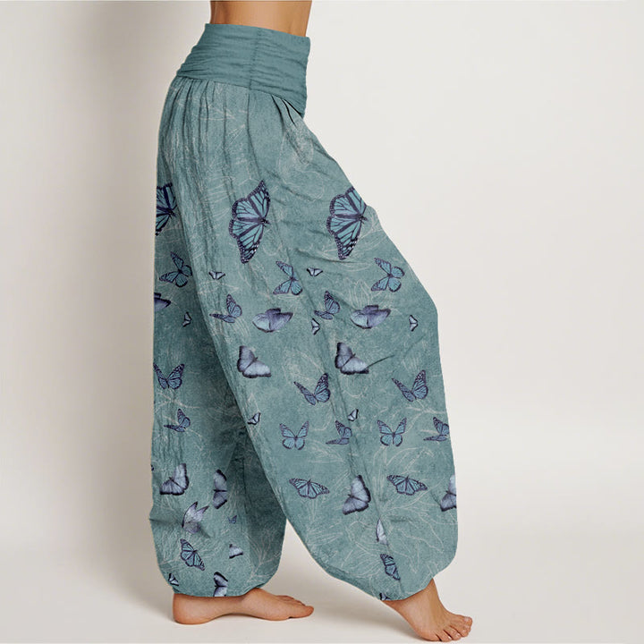 Buddha Stones Cotton Dreamlike Butterfly Leaf Pattern Women's Elastic Waist Harem Pants - image 7