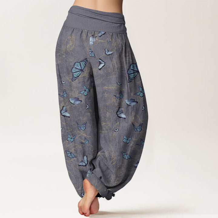 Buddha Stones Cotton Dreamlike Butterfly Leaf Pattern Women's Elastic Waist Harem Pants - image 9