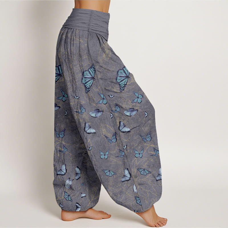Buddha Stones Cotton Dreamlike Butterfly Leaf Pattern Women's Elastic Waist Harem Pants - image 10