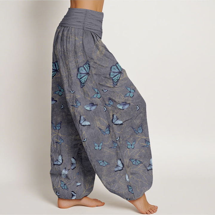 Buddha Stones Cotton Dreamlike Butterfly Leaf Pattern Women's Elastic Waist Harem Pants - image 10