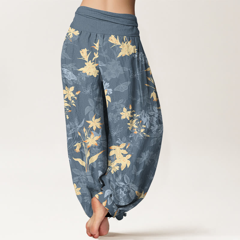 Buddha Stones Cotton Fresh Refined Flower Leaf Pattern Women's Elastic Waist Harem Pants - image 1