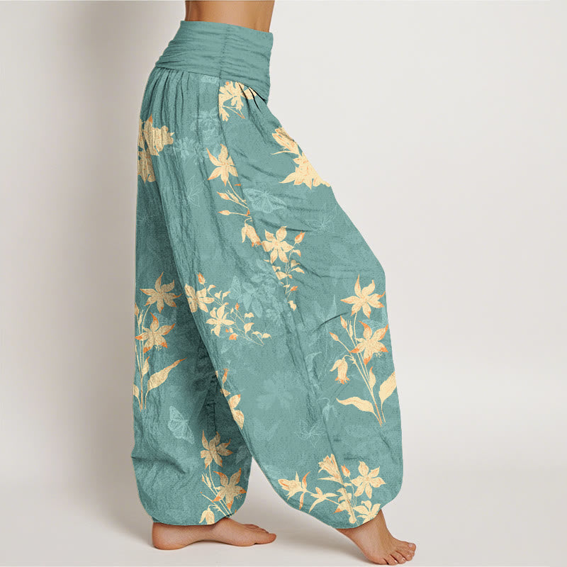 Buddha Stones Cotton Fresh Refined Flower Leaf Pattern Women's Elastic Waist Harem Pants - image 7