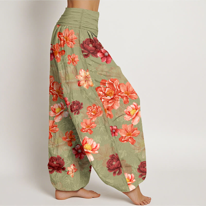 Buddha Stones Cotton Intensely Colored Flower Pattern Women's Elastic Waist Harem Pants - image 7