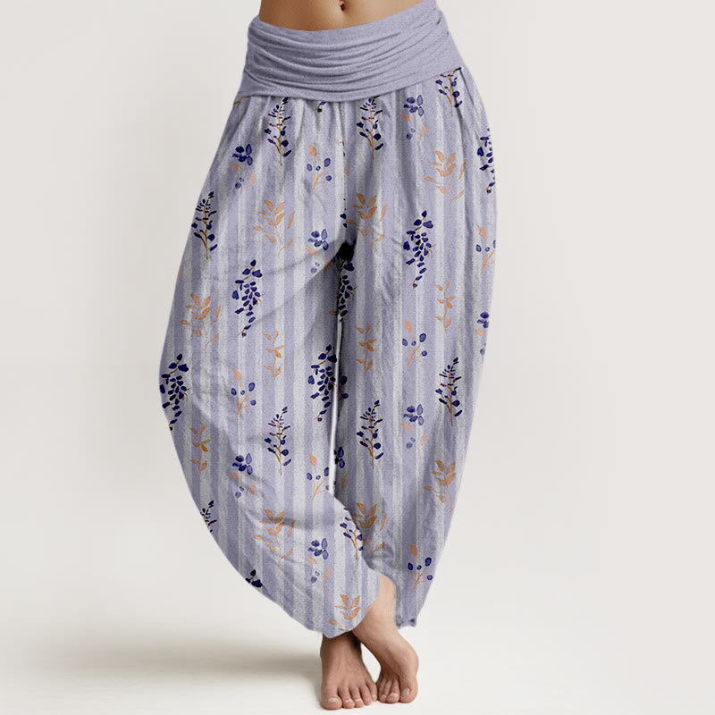 Buddha Stones Cotton Softly Colored Leaf Striped Pattern Women's Elastic Waist Harem Pants - Lavender - US16，UK/AU20，EU48 (3XL) - image 0