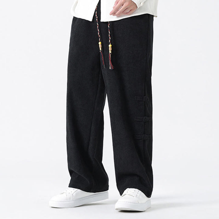 Buddha Stones Fall Solid Frog-Button Men's Drawstring Corduroy Straight Leg Pants With Pockets - image 19
