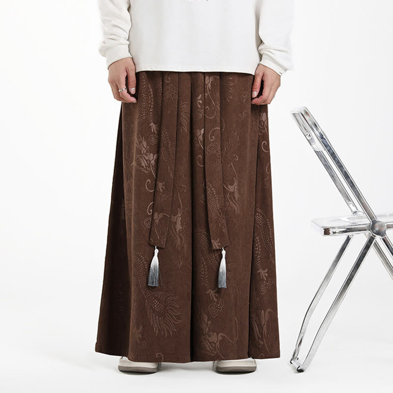 Buddha Stones Dragon Jacquard Drawstring Design Men's Corduroy Wide Leg Pants With Pockets - image 5