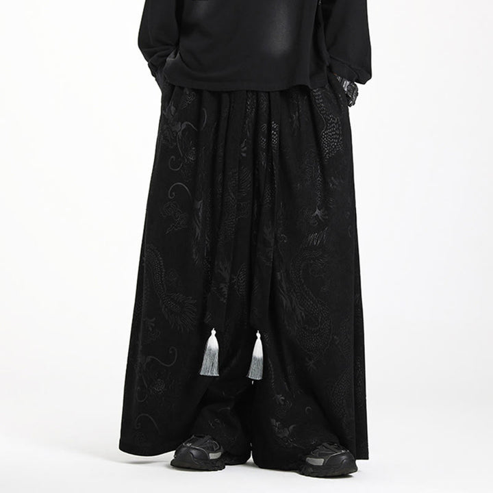 Buddha Stones Dragon Jacquard Drawstring Design Men's Corduroy Wide Leg Pants With Pockets - Black - US/UK/AU46，EU56 (5XL) - image 8