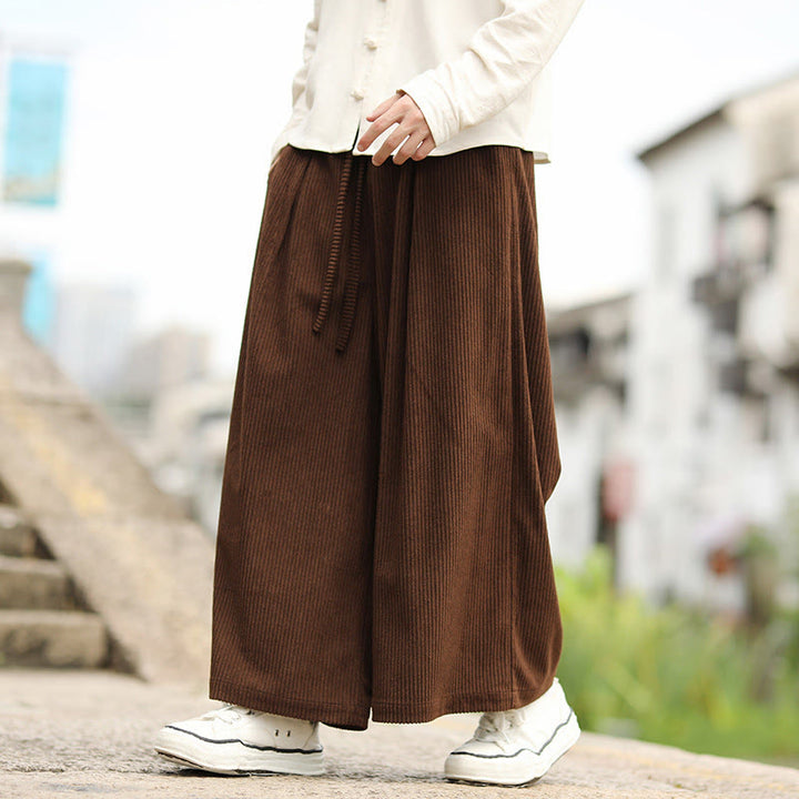 Buddha Stones Fall Solid Color Drawstring Design Men's Corduroy Wide Leg Pants With Pockets - SaddleBrown - US/UK/AU46，EU56 (5XL) - image 13