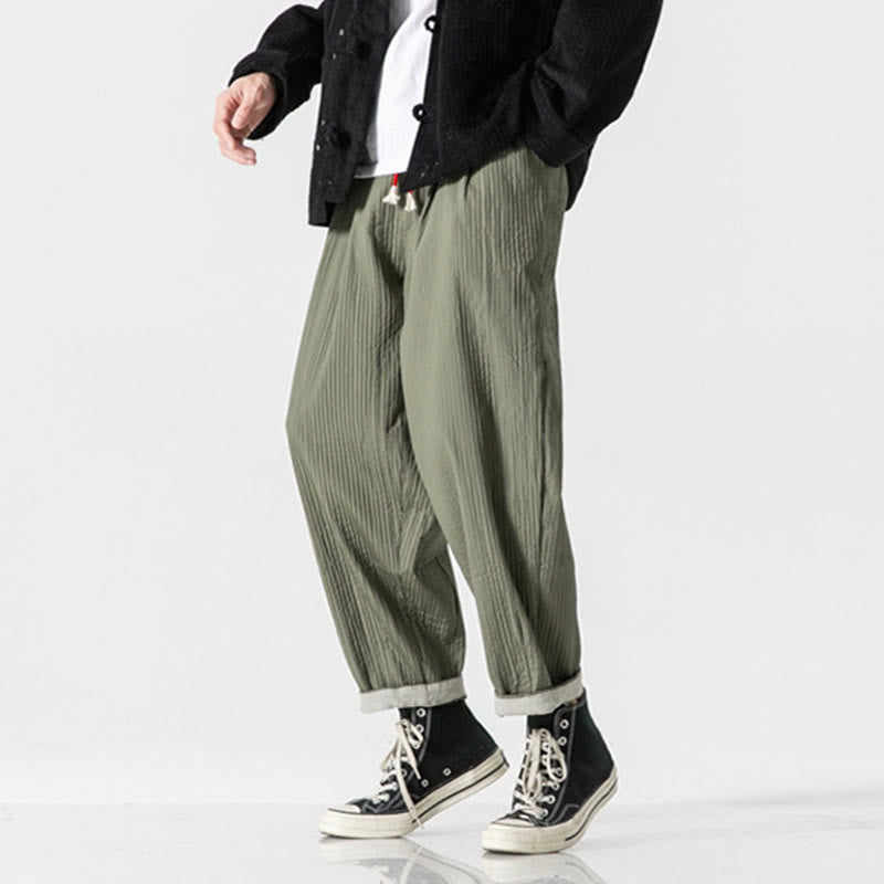 Buddha Stones Fall Solid Color Drawstring Men's Ankle-Length Harem Pants With Pockets - image 7