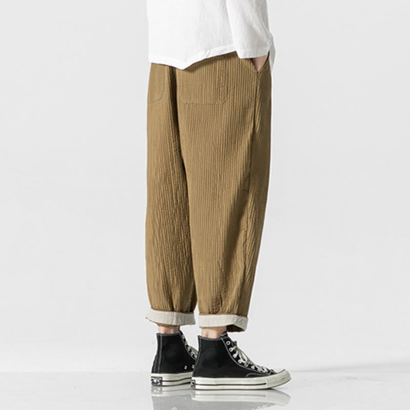 Buddha Stones Fall Solid Color Drawstring Men's Ankle-Length Harem Pants With Pockets - image 12