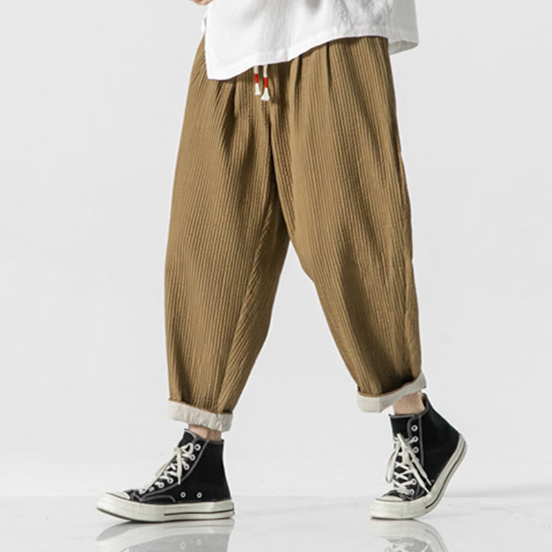 Buddha Stones Fall Solid Color Drawstring Men's Ankle-Length Harem Pants With Pockets - image 13