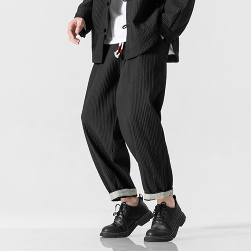 Buddha Stones Fall Solid Color Drawstring Men's Ankle-Length Harem Pants With Pockets - image 30