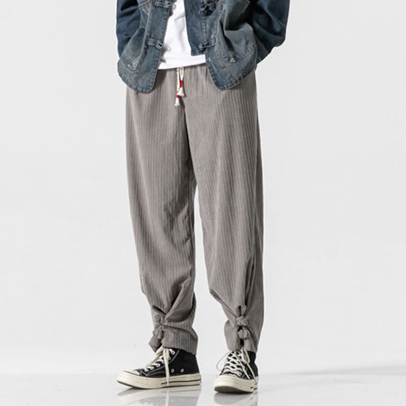 Buddha Stones Fall Winter Men's Pure Color Button Design Cotton Straight Leg Pants With Pockets - image 5