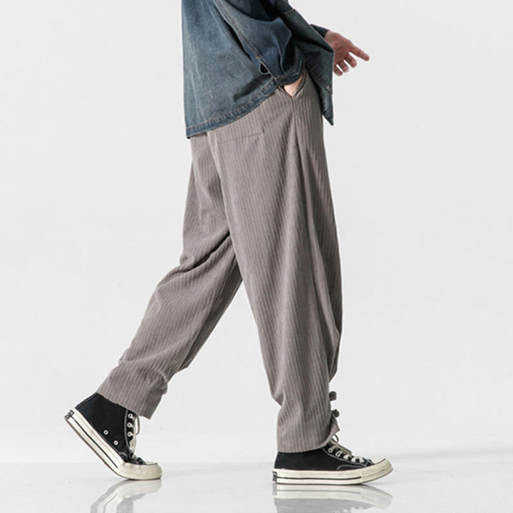 Buddha Stones Fall Winter Men's Pure Color Button Design Cotton Straight Leg Pants With Pockets - image 6