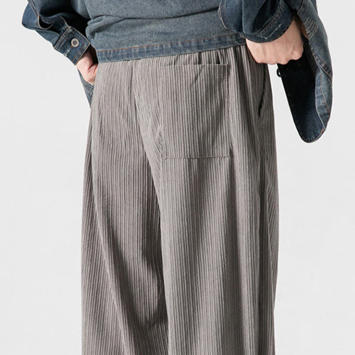 Buddha Stones Fall Winter Men's Pure Color Button Design Cotton Straight Leg Pants With Pockets - image 12