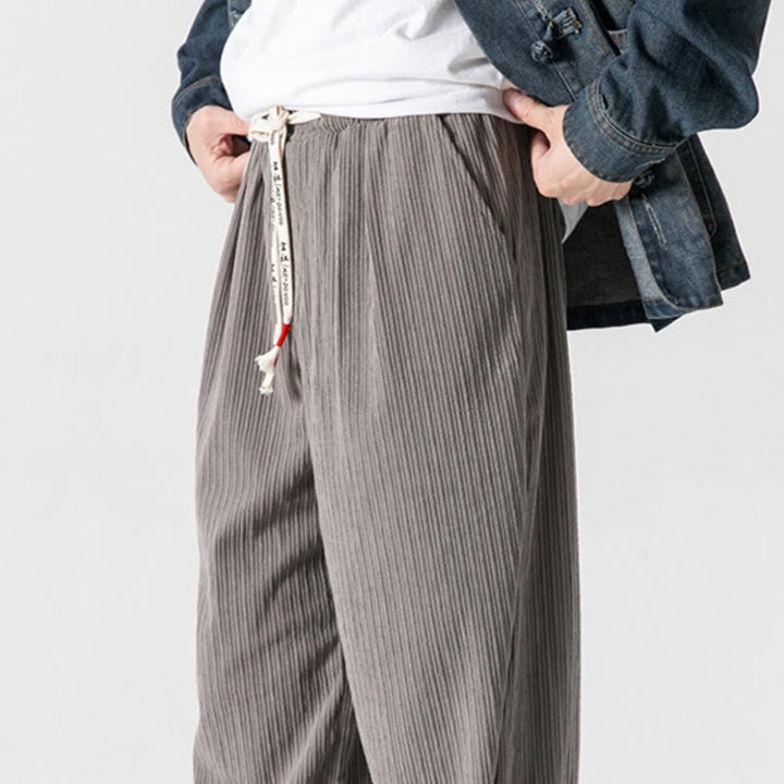 Buddha Stones Fall Winter Men's Pure Color Button Design Cotton Straight Leg Pants With Pockets - image 11