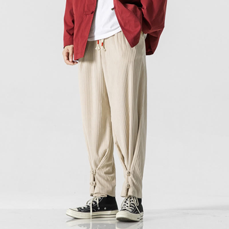 Buddha Stones Fall Winter Men's Pure Color Button Design Cotton Straight Leg Pants With Pockets - image 16