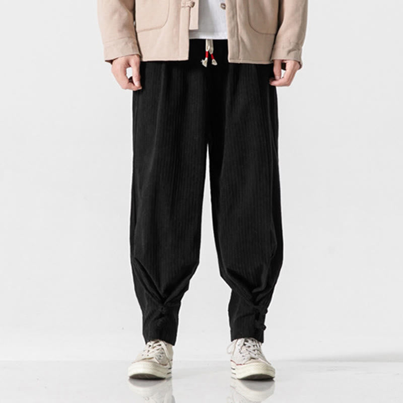 Buddha Stones Fall Winter Men's Pure Color Button Design Cotton Straight Leg Pants With Pockets - Black - US/UK/AU46，EU56 (5XL) - image 23