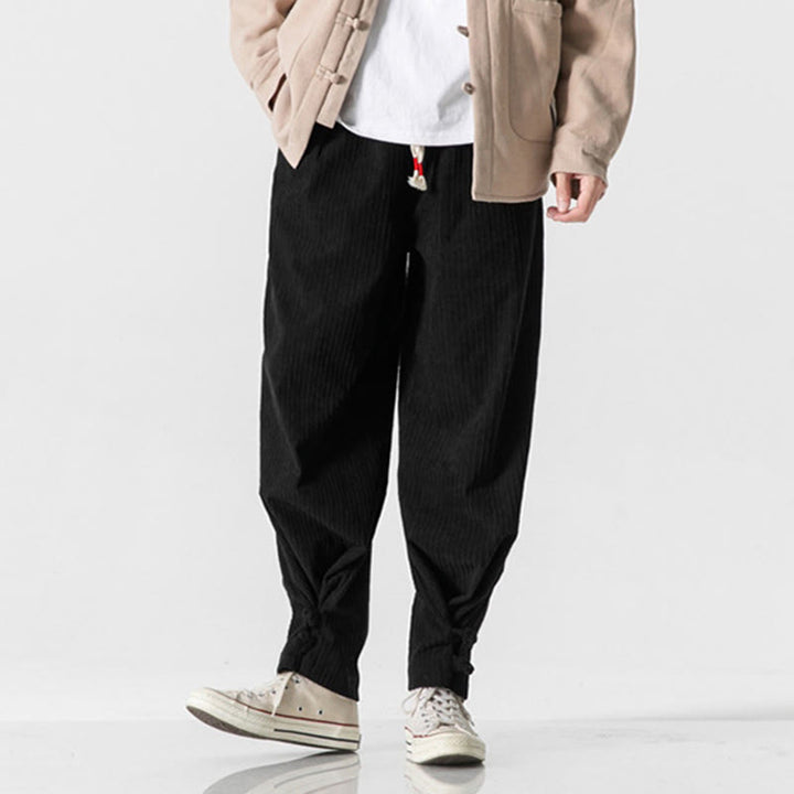 Buddha Stones Fall Winter Men's Pure Color Button Design Cotton Straight Leg Pants With Pockets - image 29