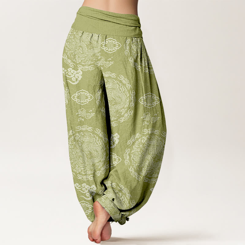 Buddha Stones Cotton Light Color Dragon Cloud Pattern Women's Elastic Waist Harem Pants - image 6