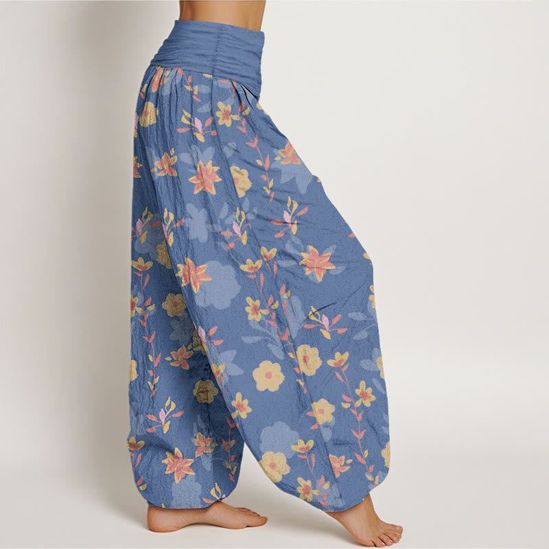 Buddha Stones Cotton Simple Refreshing Flower Leaf Pattern Women's Elastic Waist Harem Pants - image 7