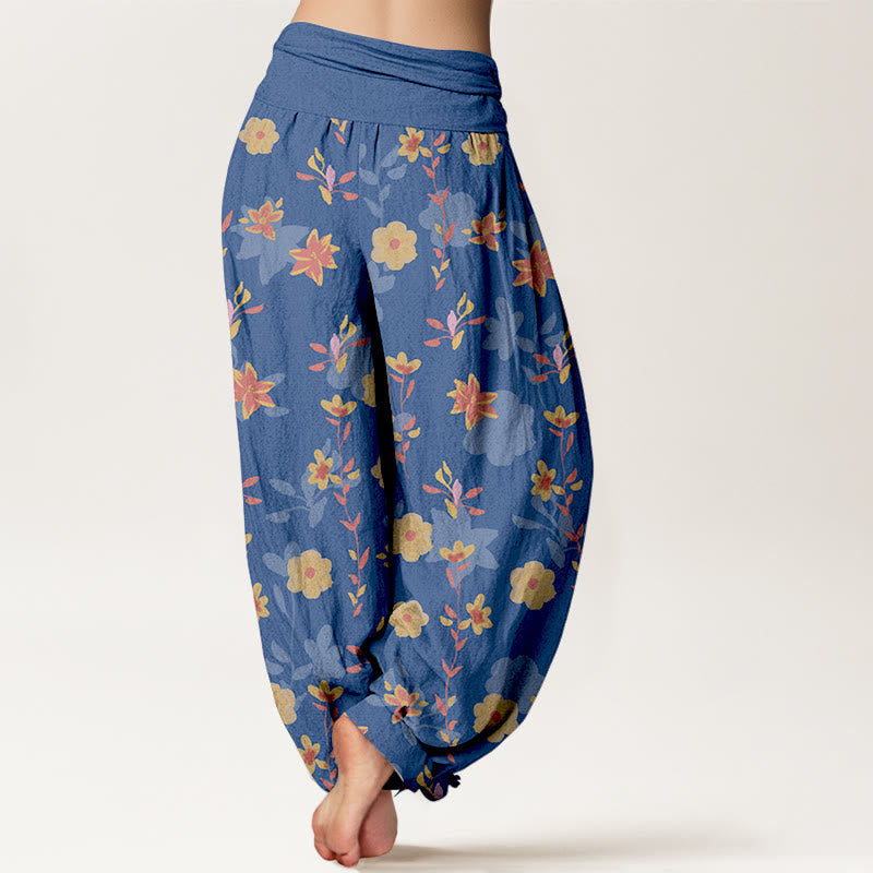 Buddha Stones Cotton Simple Refreshing Flower Leaf Pattern Women's Elastic Waist Harem Pants - image 6
