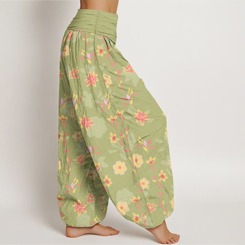 Buddha Stones Cotton Simple Refreshing Flower Leaf Pattern Women's Elastic Waist Harem Pants - image 10
