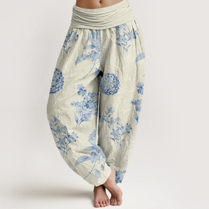 Buddha Stones Cotton Refresh Hydrangea Clustered Flowers Pattern Women's Elastic Waist Harem Pants - Beige - US16，UK/AU20，EU48 (3XL) - image 0