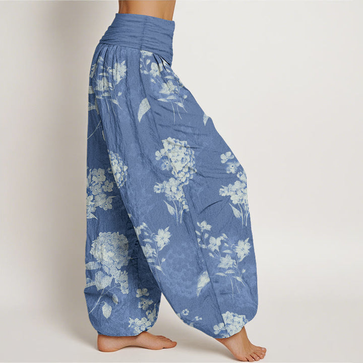 Buddha Stones Cotton Refresh Hydrangea Clustered Flowers Pattern Women's Elastic Waist Harem Pants - image 7