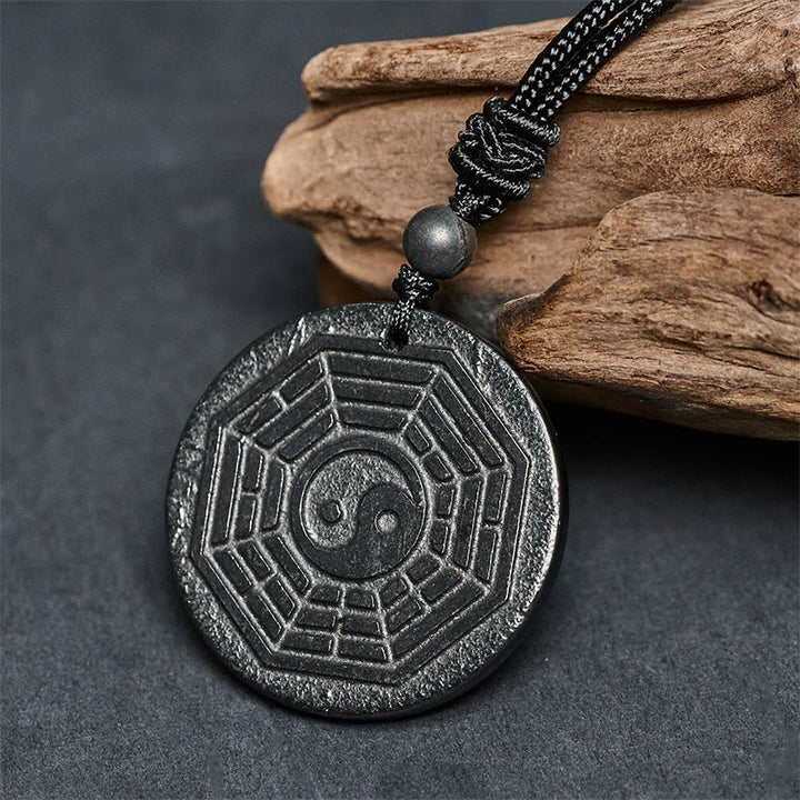Buddha Stones Authentic Shungite Stone Yin Yang Bagua Protection Necklace Pendant - image 3