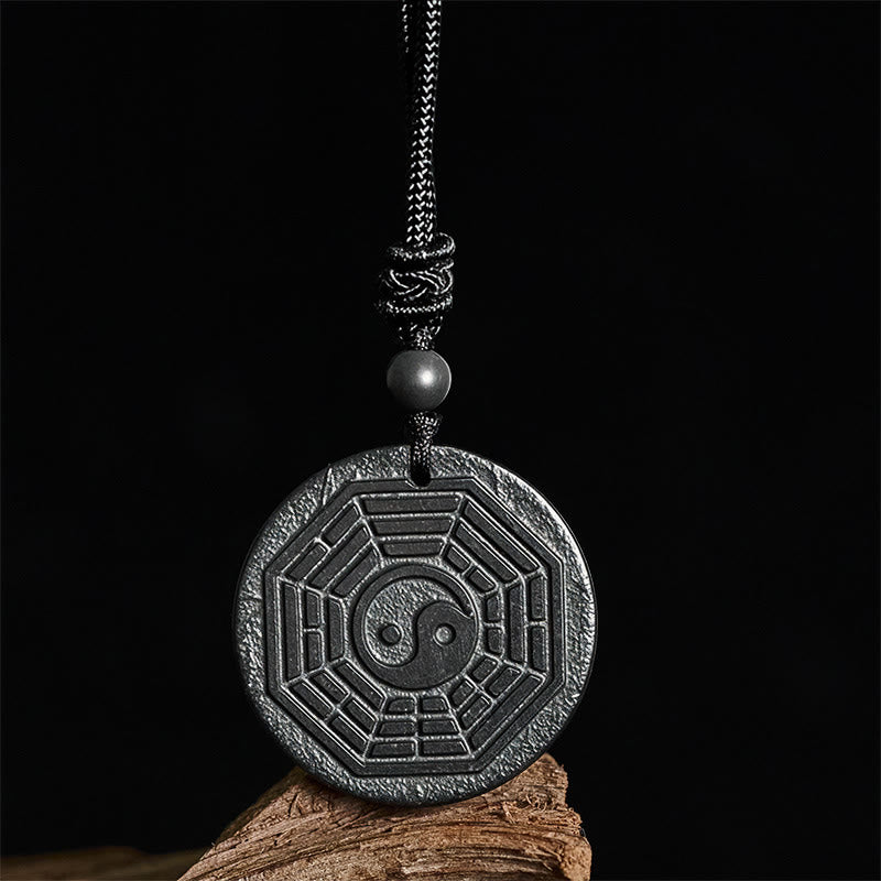 Buddha Stones Authentic Shungite Stone Yin Yang Bagua Protection Necklace Pendant - image 2