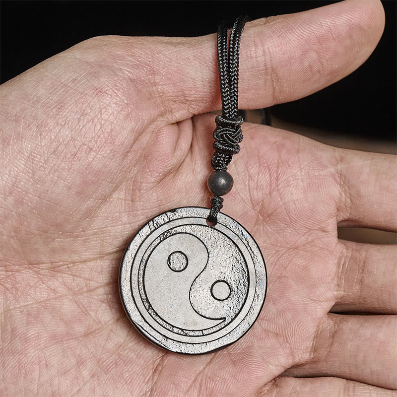 Buddha Stones Natural Authentic Shungite Stone Carved Yin Yang Protection Necklace Pendant - image 5