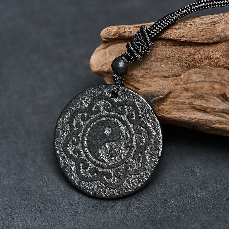 Buddha Stones Tai Chi Yin Yang Symbol Authentic Shungite Stone Inner Strength Necklace Pendant - image 1