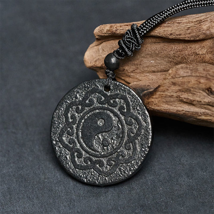 Buddha Stones Tai Chi Yin Yang Symbol Authentic Shungite Stone Inner Strength Necklace Pendant - image 1