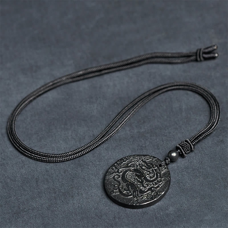 Buddha Stones Carved Dragon Pattern Authentic Shungite Stone Inner Strength Necklace Pendant - image 5