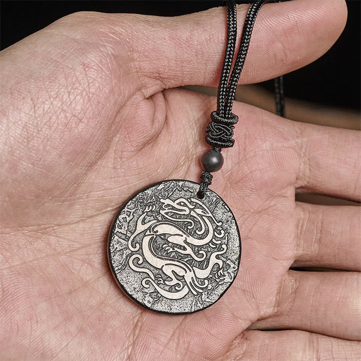 Buddha Stones Carved Dragon Pattern Authentic Shungite Stone Inner Strength Necklace Pendant - image 5