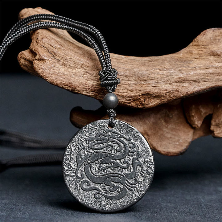 Buddha Stones Carved Dragon Pattern Authentic Shungite Stone Inner Strength Necklace Pendant - image 2